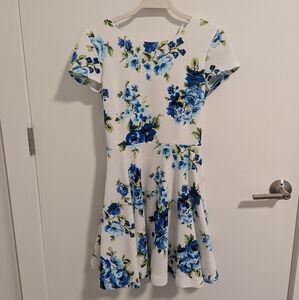 B. Darlin Juniors Size 7/8 White Floral Dress with Blue Roses